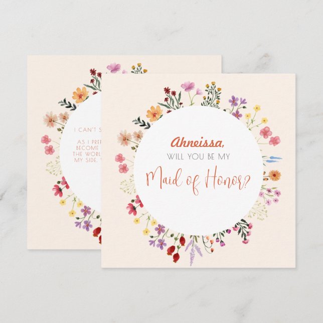 Fall Whimsical Wildflower Floral Maid of Honour Invitation (Front/Back)