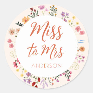 Fall whimsical Wildflower Ms to Mrs Bridal Shower Classic Round Sticker