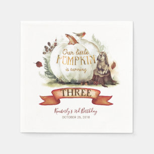 Fall White and Gold Pumpkin Birthday Napkin