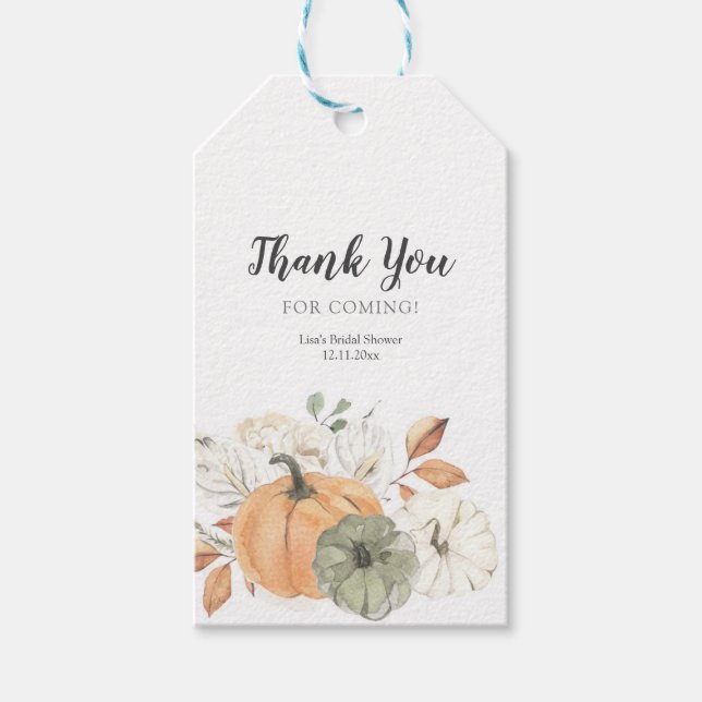 Fall White Floral Pumpkin Thank You Tag (Front)