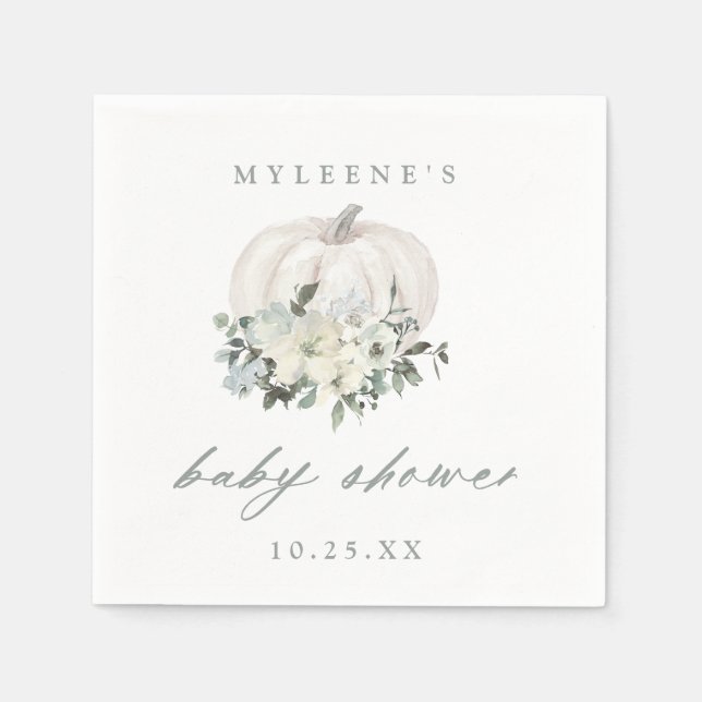 Fall White & Grey Pumpkin Baby Shower Napkin (Front)