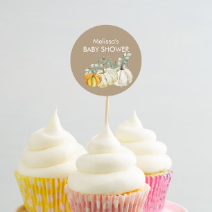 Fall white orange pumpkin greenery cupcake topper classic round sticker