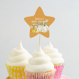 Fall white orange pumpkin greenery cupcake topper star sticker