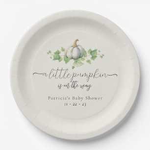 Fall White Pumpkin Baby Shower Paper Plates