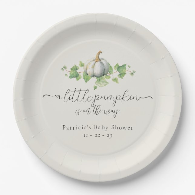 Fall White Pumpkin Baby Shower Paper Plates (Front)