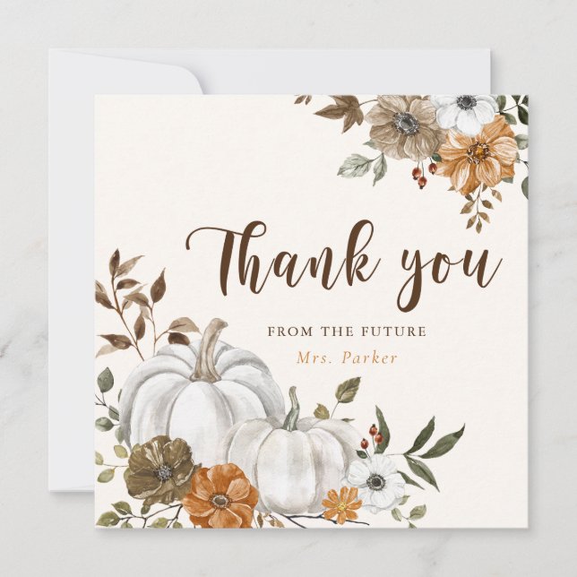 Fall White Pumpkin Bridal Shower Thank You Card (Front)