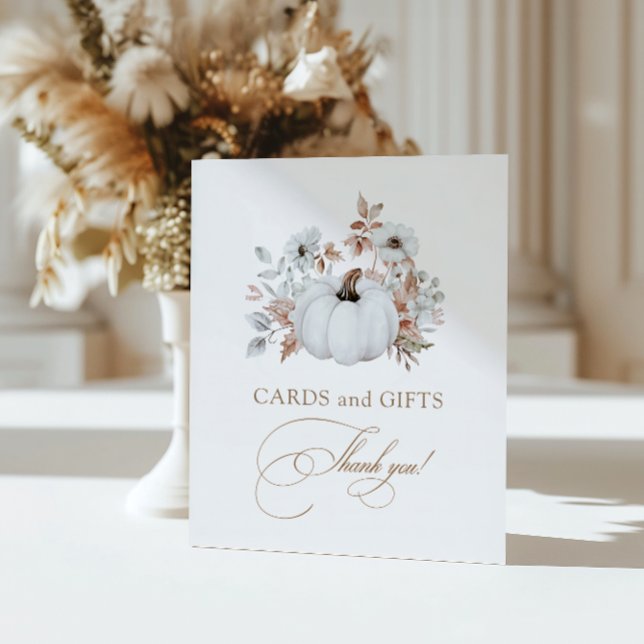 Fall White Pumpkin Cards and Gifts Pedestal Sign (Creator Uploaded)