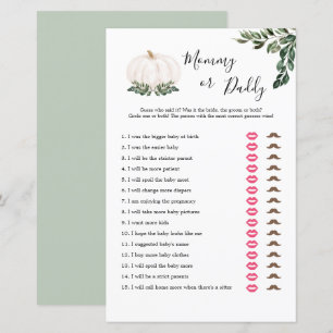 Fall White Pumpkin Mummy Or Daddy Game Cards