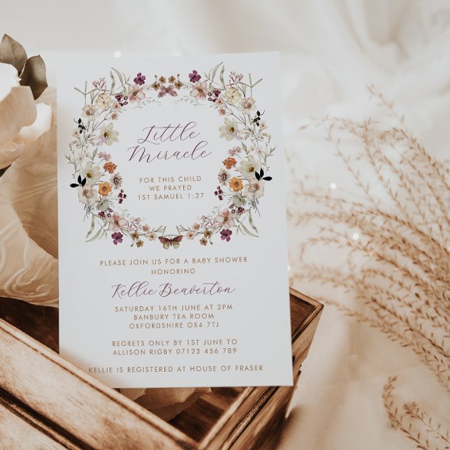 Fall Wild Flower Wreath Little Miracle Baby Shower Invitation (Creator Uploaded)