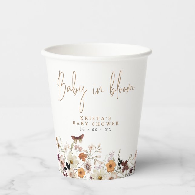 Fall Wild flowers Baby In Bloom Baby Shower Paper Cups (Front)
