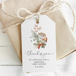 Fall wild mushroom baby shower thank you tag