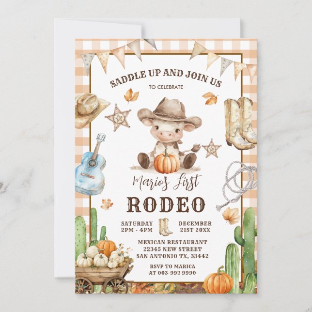 Fall Wild West My First Rodeo Cowboy Birthday  Invitation (Front)