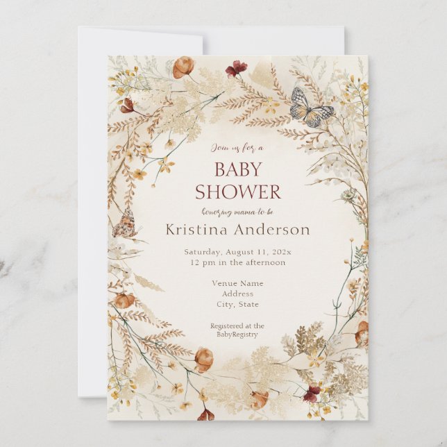Fall Wildflower Autumn Baby Shower  Invitation (Front)