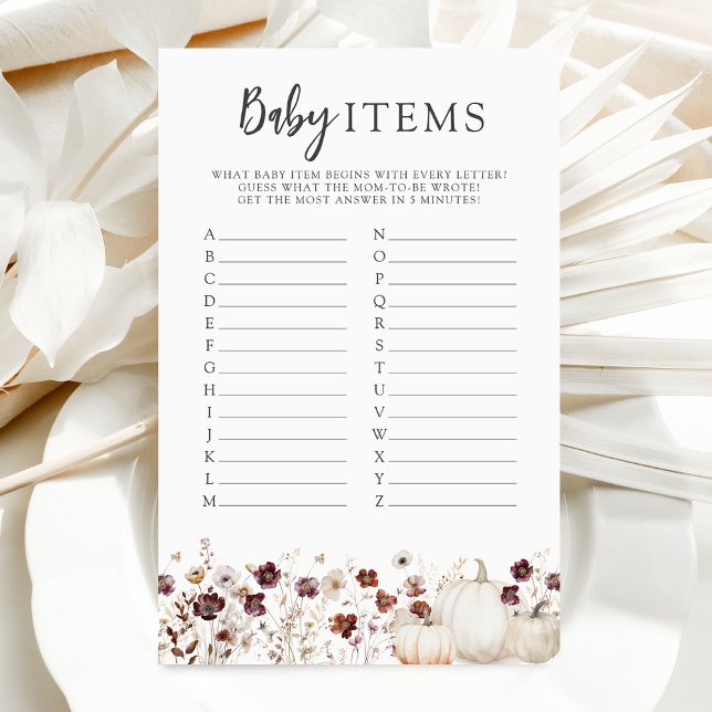 Fall Wildflower Baby Shower Baby Items Game (Creator Uploaded)