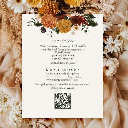 Fall Wildflower Boho QR Code Wedding Details Enclosure Card