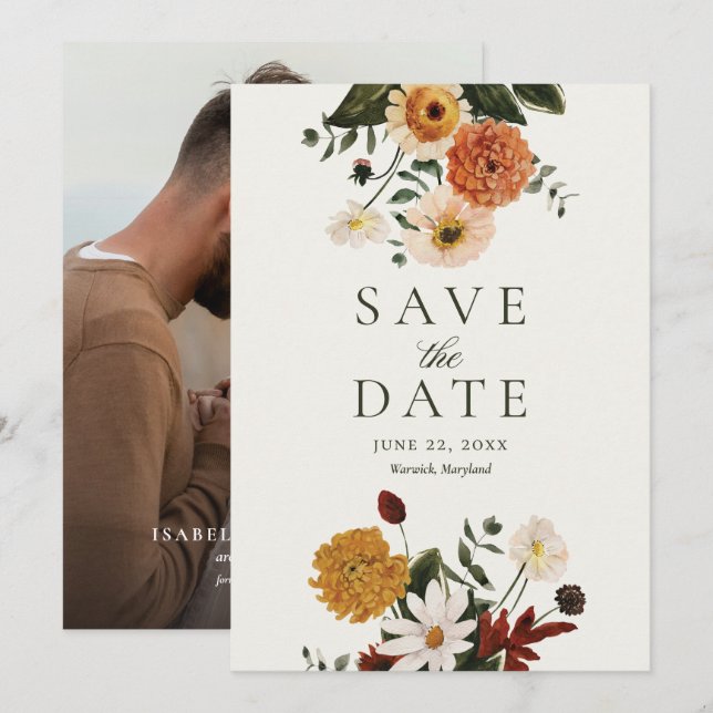 Fall Wildflower Boho Wedding Save The Date (Front/Back)