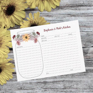 Fall Wildflower Bouquet Mason Jar Recipe Cards
