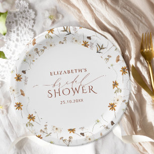 Fall Wildflower Elegant Bridal Shower  Paper Plate