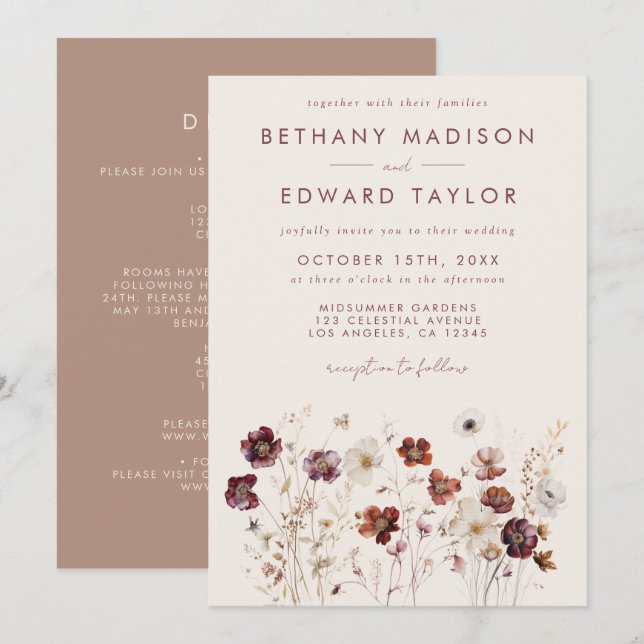 Fall Wildflower Field All In One Wedding Invitation (Front/Back)