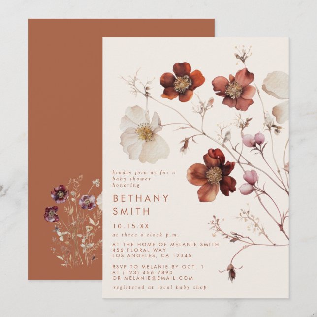 Fall Wildflower Field Baby Shower Invitation (Front/Back)