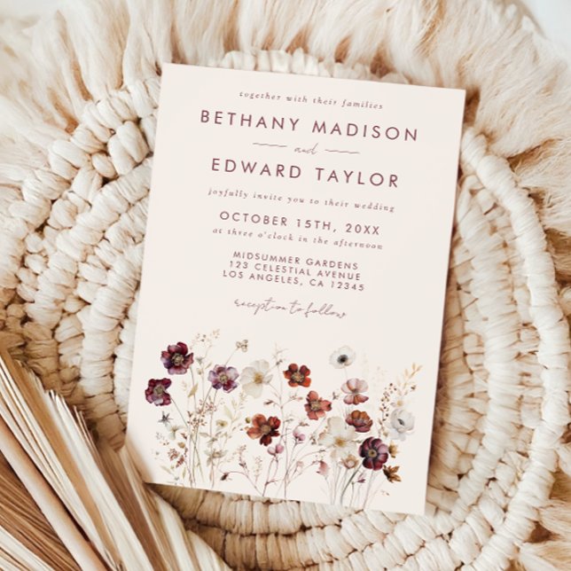 Fall Wildflower Field Beige Wedding Invitation (Creator Uploaded)