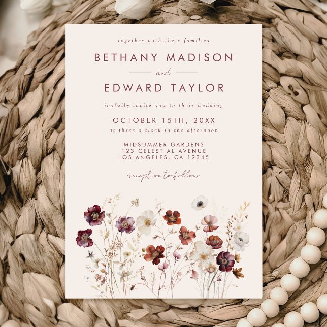 Fall Wildflower Field Beige Wedding Invitation (Creator Uploaded)