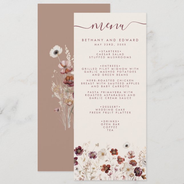 Fall Wildflower Field Beige Wedding Menu (Front/Back)
