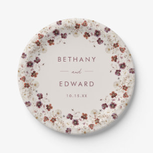 Fall Wildflower Field Beige Wedding Paper Plate