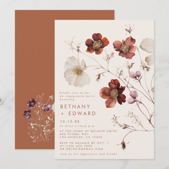 Fall Wildflower Field Engagement Party Invitation (Front/Back)