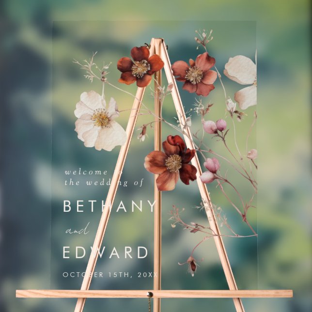 Fall Wildflower Field Wedding Acrylic Sign (Neutral)