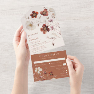 Fall Wildflower Field Wedding All In One Invitation