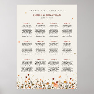 Fall Wildflower Garden Boho Wedding Seating Chart