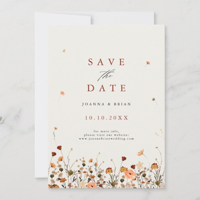 Fall Wildflower Garden Botanical Boho chic Wedding Save The Date (Front)