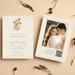 Fall Wildflower Garden Botanical Photo Wedding QR Invitation<br><div class="desc">A simple yet elegant wedding invitation designed with hand painted watercolor fall wildflower bouquet and a linen background giving a dramatic whimsical vintage look. Comes with a lovely personalised photo at the back and a QR Code to RSVP. Perfect for outdoor or garden wedding.</div>