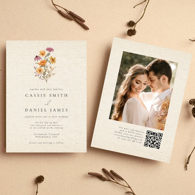 Fall Wildflower Garden Botanical Photo Wedding QR Invitation (Creator Uploaded)