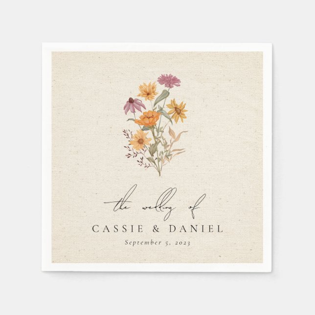 Fall Wildflower Garden Botanical Wedding Napkin (Front)