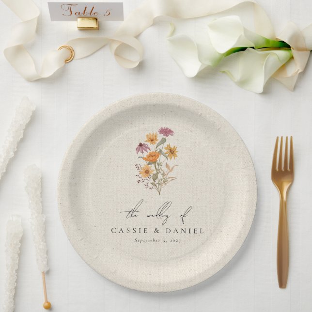 Fall Wildflower Garden Botanical Wedding Paper Plate (Wedding)