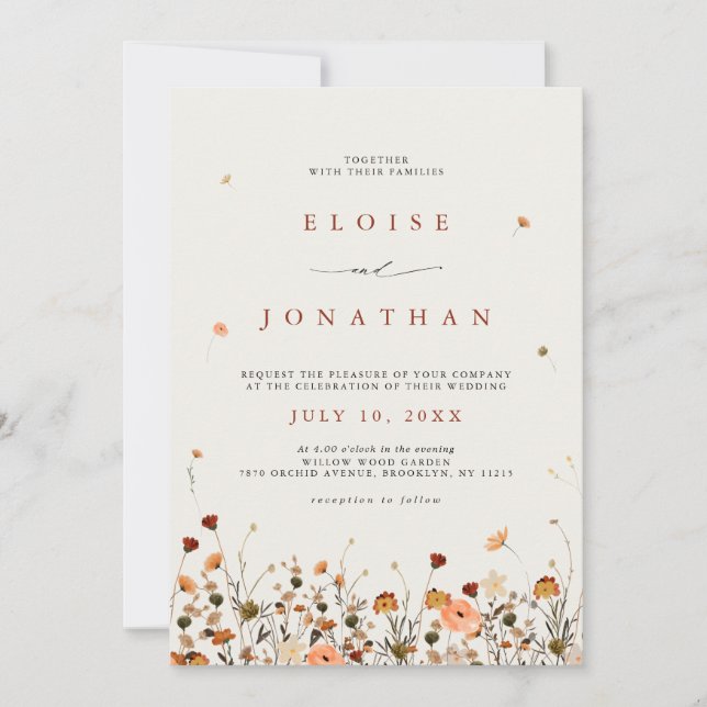 Fall Wildflower Garden Floral Boho Chic Details    Invitation (Front)
