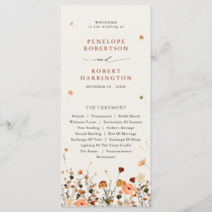 Fall Wildflower Garden Floral Boho Chic wedding Programme