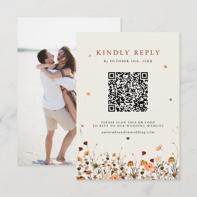 Fall Wildflower Garden Floral Boho Chic wedding RSVP Card (Front/Back)