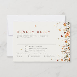 Fall Wildflower Garden Floral Boho Chic wedding RSVP Card