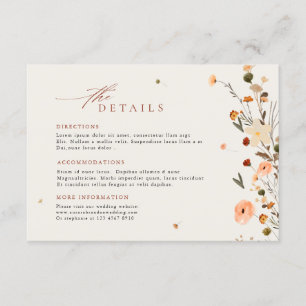 Fall Wildflower Garden Floral Boho Wedding Details Enclosure Card