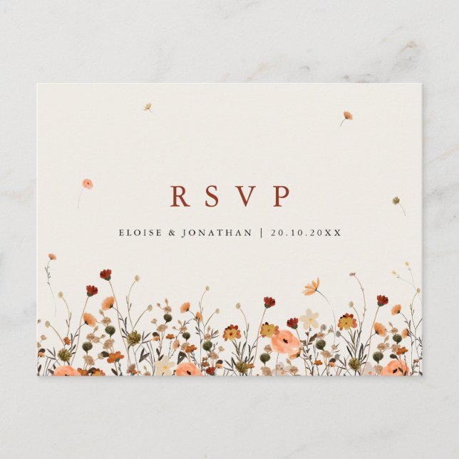 Fall Wildflower Garden Floral Boho wedding RSVP Postcard (Front)