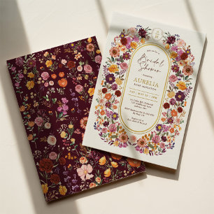 Fall Wildflower Garden Monogram Bridal Shower Invitation