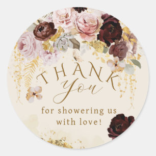 Fall Wildflower Gold Floral Baby Girl Shower Classic Round Sticker