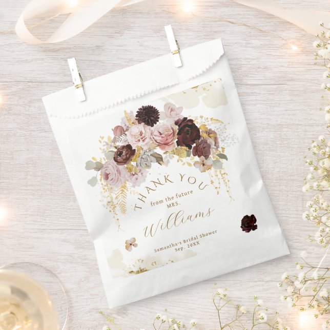 Fall Wildflower Gold Floral Bridal Shower Favour Bags (Clipped)