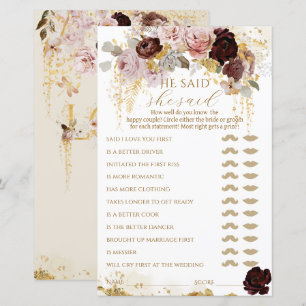 Fall Wildflower Gold Floral Bridal Shower Game