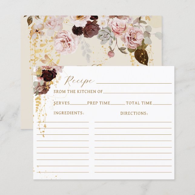 Fall Wildflower Gold Floral Bridal Shower Recipe (Front/Back)