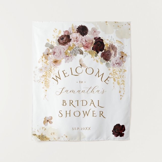 Fall Wildflower Gold Floral Bridal Shower Tapestry (Front)