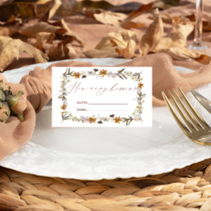 Fall Wildflower Guess How Many Kisses Bridal Game Enclosure Card